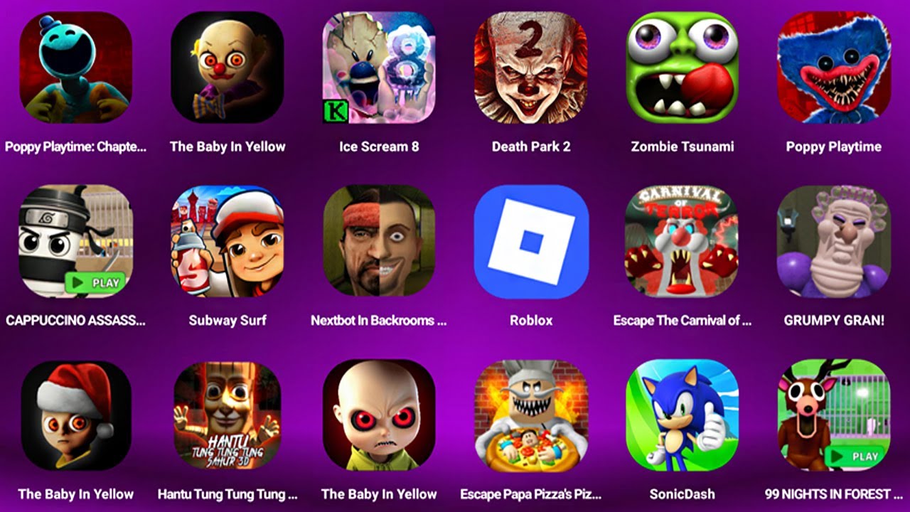 Poppy Playtime 4 Mobile,The Baby in Yellow,Ice Scream 8,Death Park 2,Zombie Tsunami,Poppy Playtime