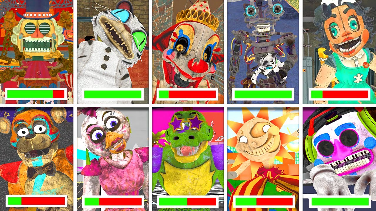 All BOSSES With HEALTHBARS in BRIGHT Mode - FNAF Secret of The Mimic & Security Breach