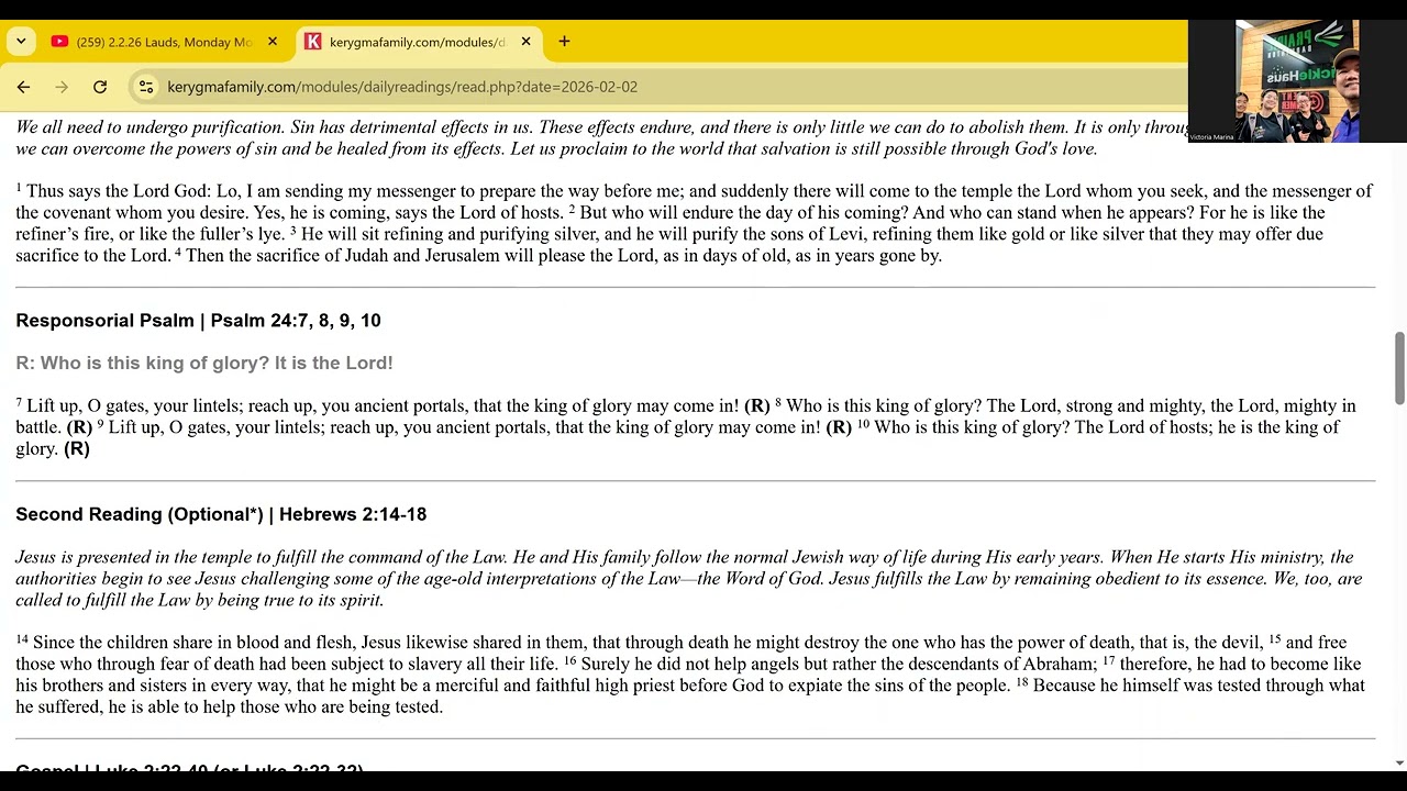 Catholic Gospel Readings for Feb.2,2026 as taken from Kerygma Family Faily Reading