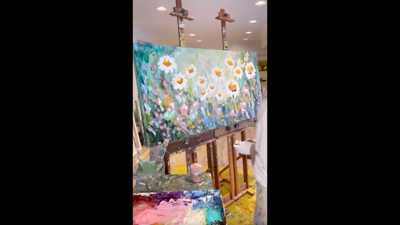 Painting dashes and other wildflowers with palette knives in acrylics - Giselle Denis Fine Artist