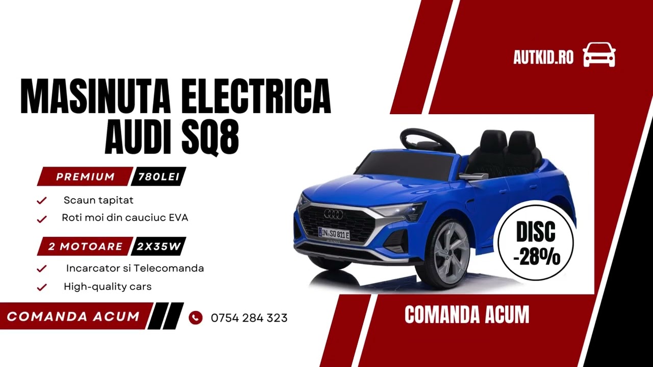 Masinuta electrica copii, Audi SQ8, 70W 12V, tip SUV, cu roti moi si scaun tapitat, echipare premium