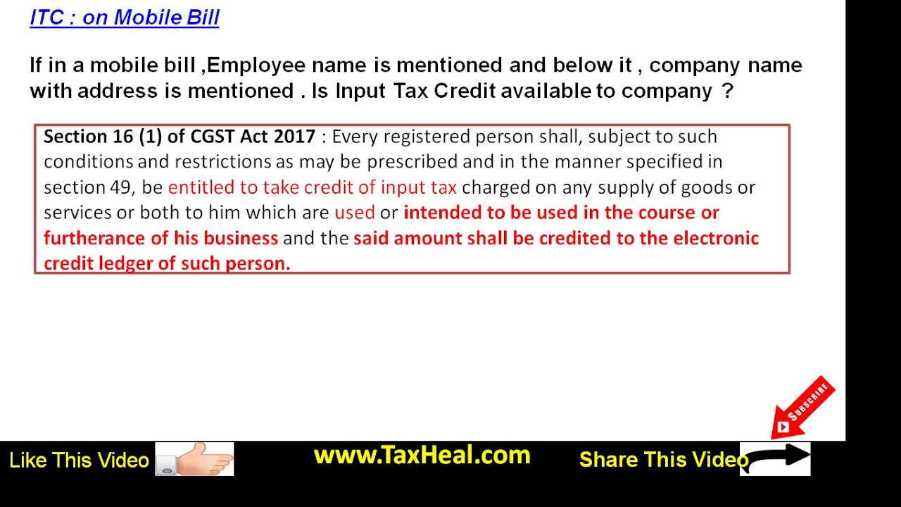 Input Tax Credit on Mobile Expenses YouTube