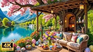 Cozy Spring Treehouse by the Lake 🌺 Happy Easter Day 🐰 Peaceful Piano Music & Fireplace Sounds