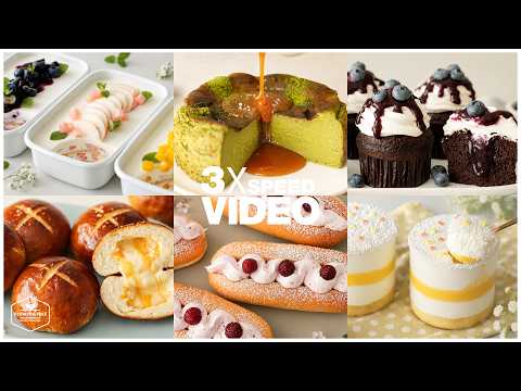 (150) 3x Speed 케이크 디저트 베이킹 영상 | Cake Dessert Baking Video | 노오븐 아이스박스 케이크, 블루베리 초콜릿 컵케이크, 빵, 닷케이크