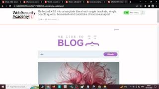 Lab: Reflected XSS into a template literal with angle brackets, single, double quotes, backslash