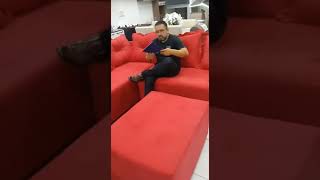 SOFÁ de canto com puff e Almofadas removíveis 🤩