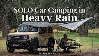 Solo Camping in the Rain and Sleep in Suzuki Jimny | ASMR | Tarp Awning | Mess Tin Cooking