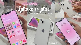 Unboxing IPHONE 14 plus 128 gb (starlight)🤍⭐️+setup+cameratest+lockscreen/homescreen✨aesthetic💕