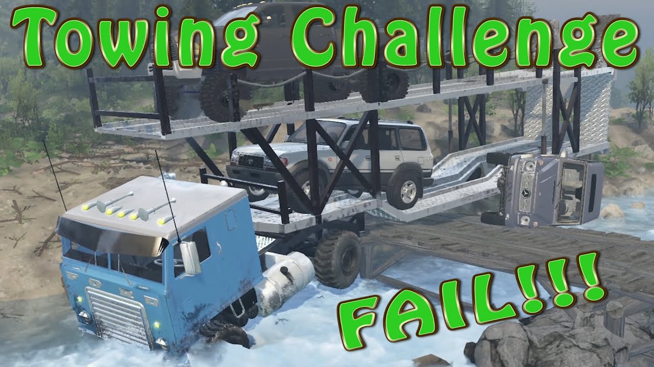 Spintires Mods - Towing Challenge - Big Rig Car Hauler - FAIL!!!
