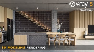 Modern Kitchen and Dining area Design | Vray 5 Sketchup interior  #22