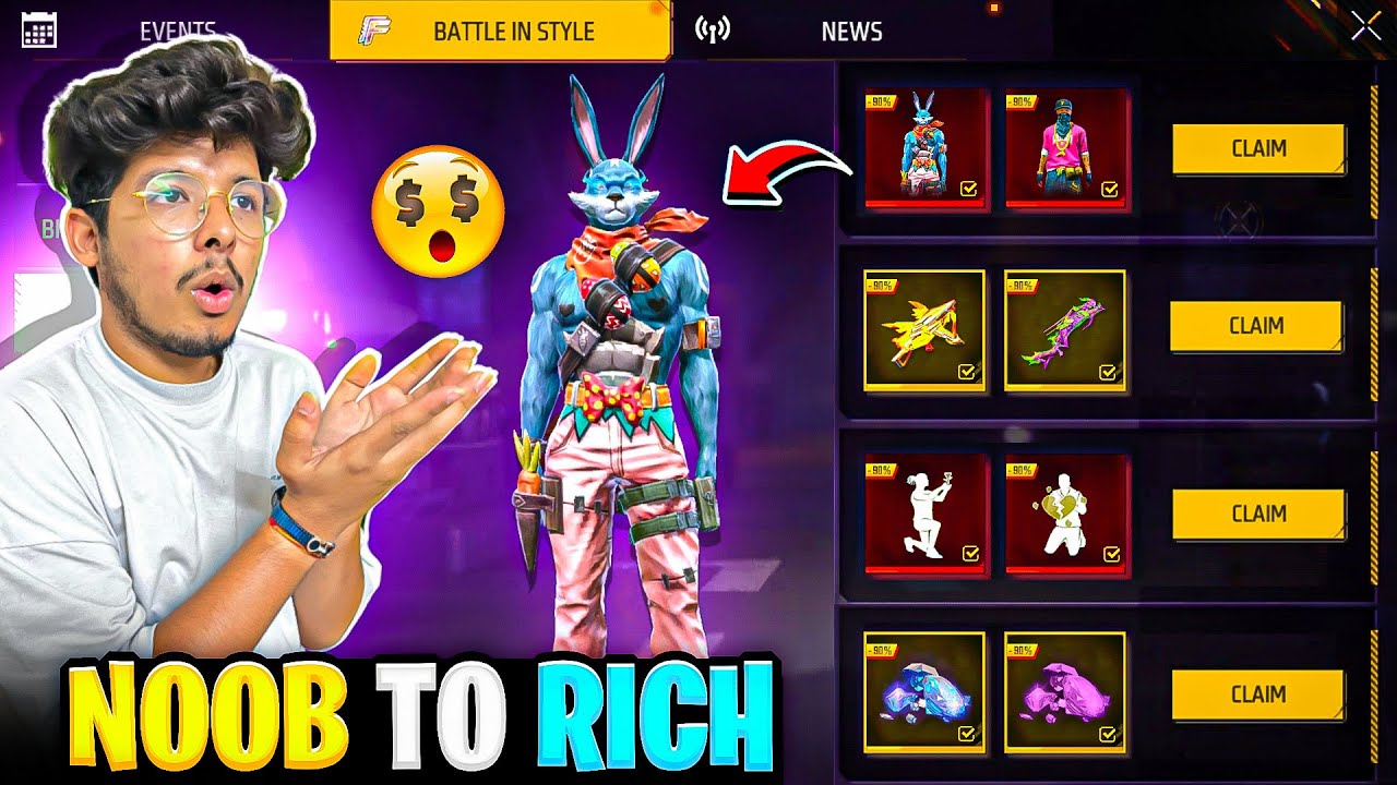 FREE FIRE NOOB TO RICH IN 9 Diamonds i Claimed All Rare Items Garena Free Fire