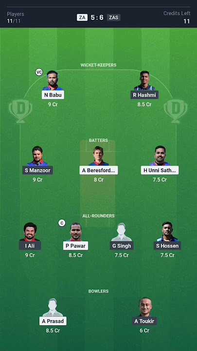 za vs zas dream11 prediction