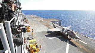 米ステルス戦闘機Ｆ３５Ｂ、沖縄沖で強襲揚陸艦「ワスプ」に発着訓練