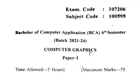 Gndu BCA 6th Semester Computer Graphics Question Paper | Bca 6th Semester Question Paper 2024
