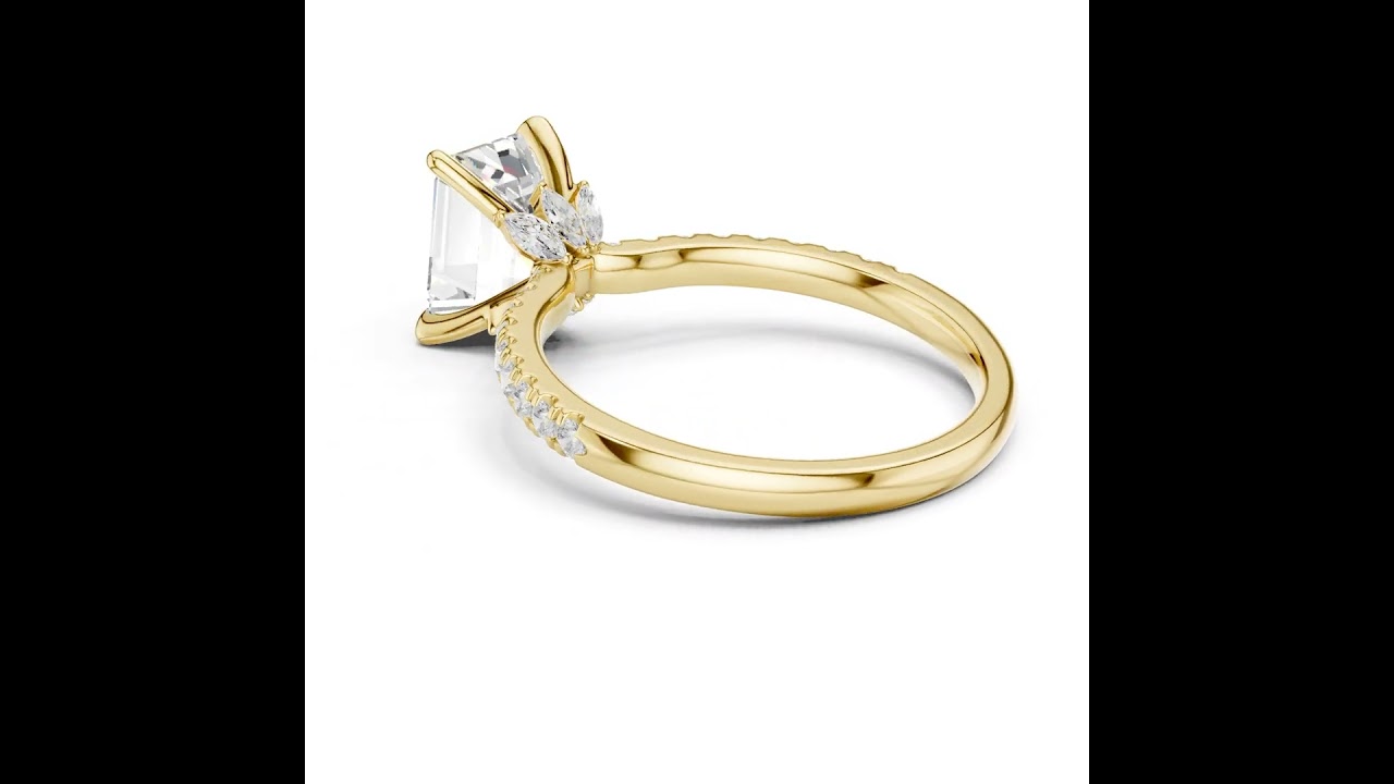 Emerald Cut Diamond with Marquise Hidden Accents Pave Band Ring
