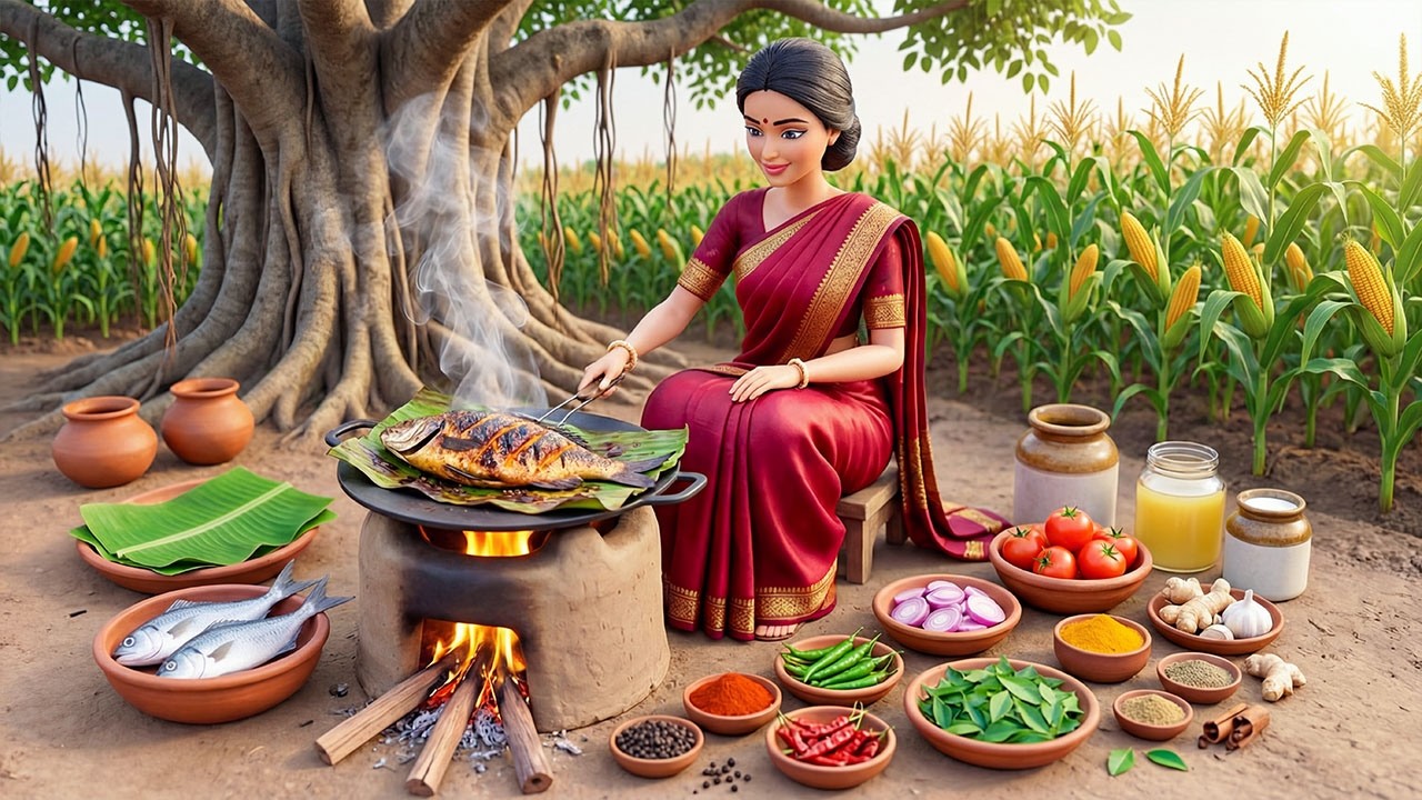 🐟🍃 Miniature Doll Makes Meen Pollichathu Cooking ASMR | Indian Village Tiny Kitchen Story