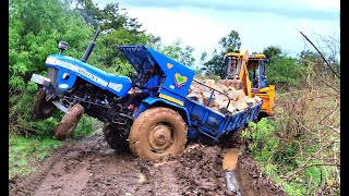 Sonalika tractor stuck in mud Recovery by jcb | tractor | | tractor video |