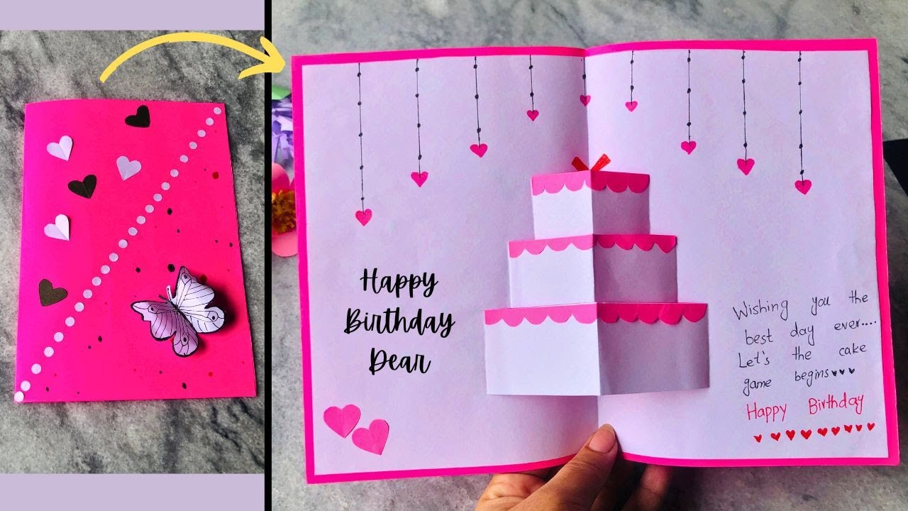 Beautiful Birthday greeting card idea/ DIY birthday cake pop-up card ...