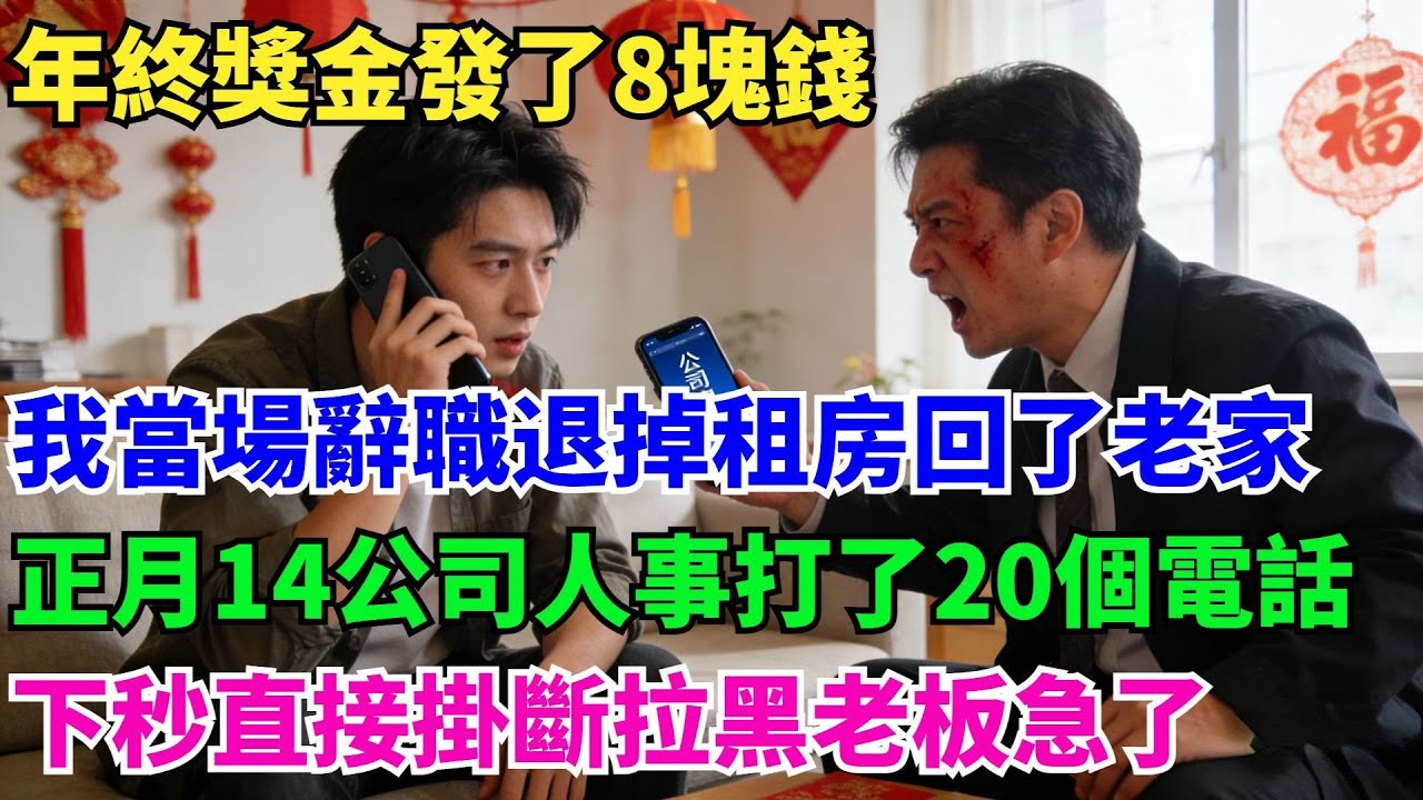 年終獎金髮了8塊錢，我當場辭職並退掉了租房，回了老家，正月十四公司人事打了20個電話：下秒直接掛斷拉黑老闆急了#奇聞#祕事#故事#職場#職場故事#獎金
