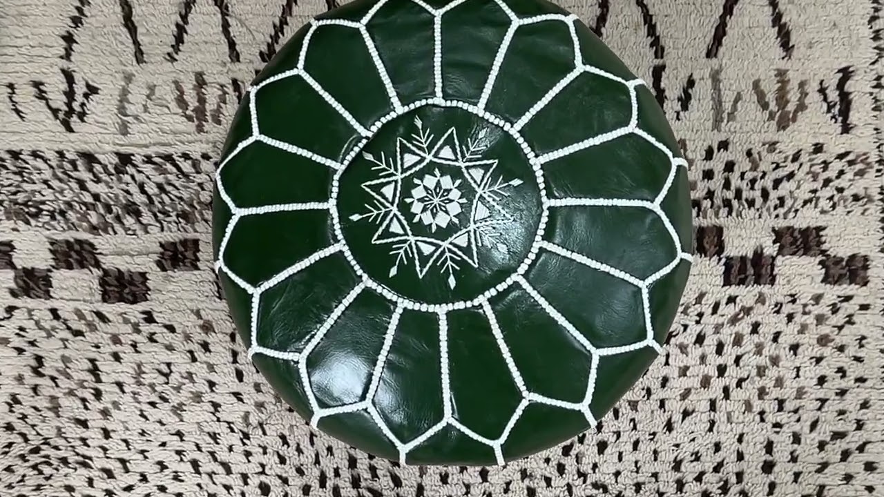 Kechart - Moroccan green leather floor ottoman, handmade pure leather pouf cover, genuine leather