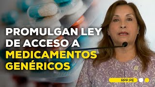 Dina Boluarte brinda un discurso en la promulgación de la ley de acceso a medicamentos genéricos