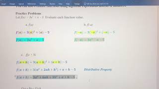Evaluating Functions for Algebraic Expressions