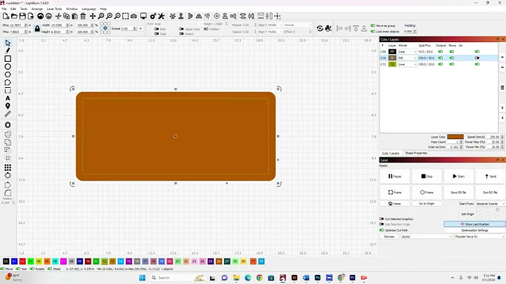 Using layered filled objects to cut one shape out of another in Lightburn