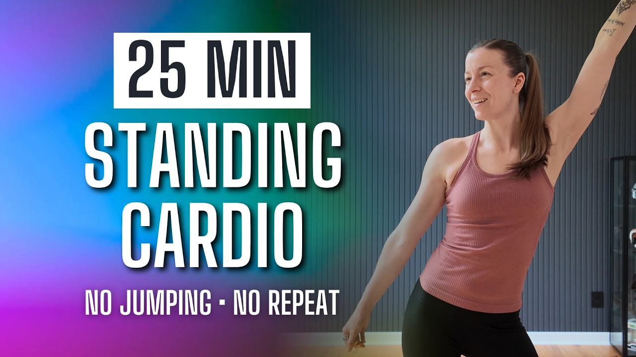 25 Min STANDING CARDIO Workout at Home | No Jumping, No Repeat - YouTube