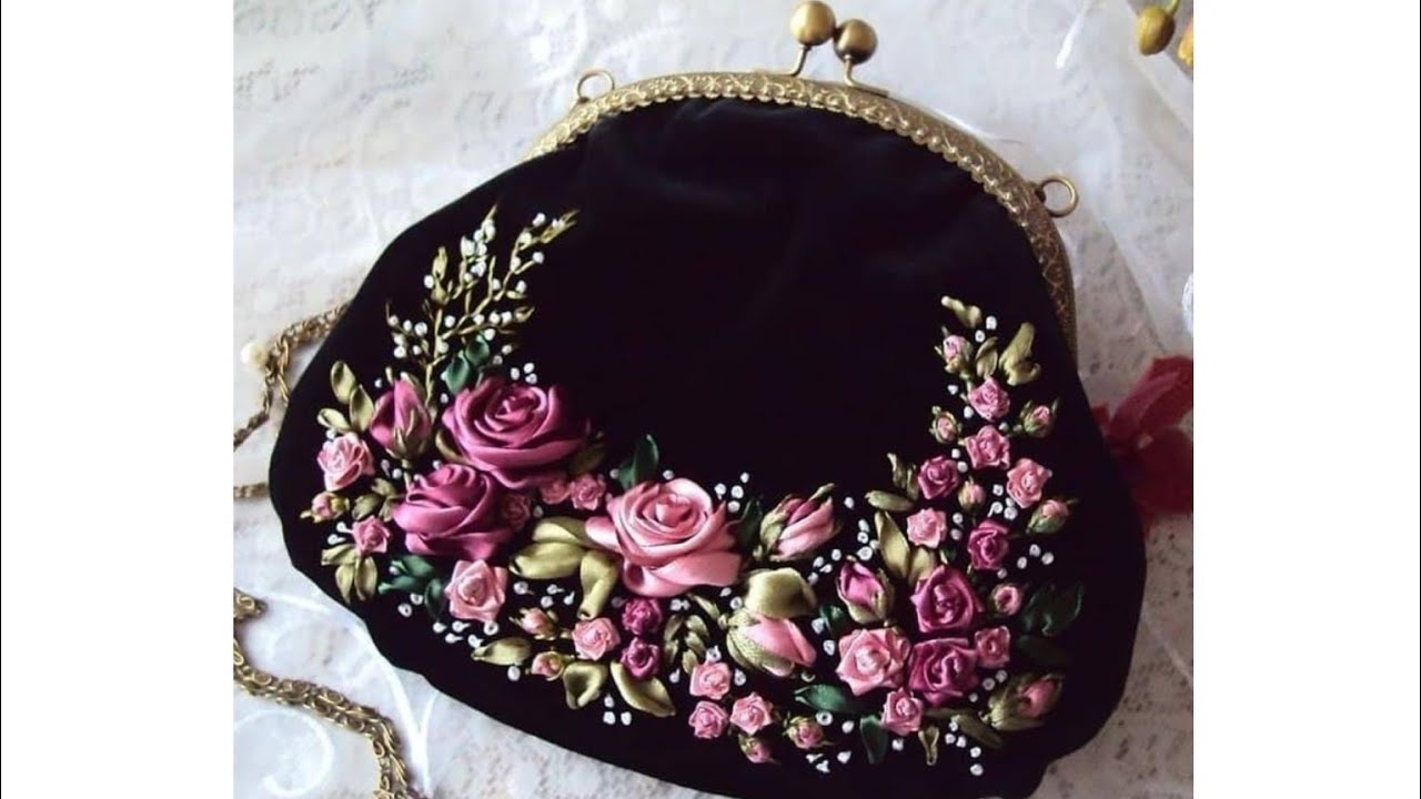 3D DIY Ribbon Embroidery Bag Set Needlework Kits Cross Stitch Chain Bag  with Hoop Handmade Swing Purse Wallet Creative Gift