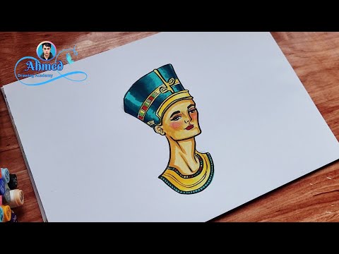رسم الملكه نفرتيتي رسم عن الفن المصري القديم رسم الفراعنه رسم الفن المصري القديم