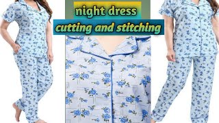 Night dress cutting and stitching ✂️ // collar night dress cutting and stitching // very easy way