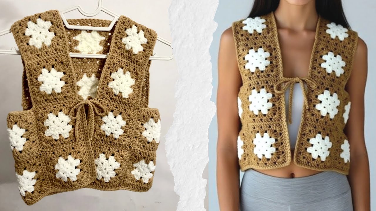 IDN | DIY Tutorial Crochet Rompi Vest Rajut Granny Square Cantik ...