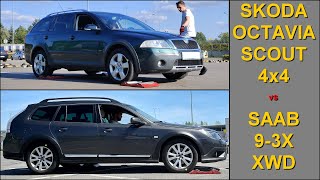 SLIP TEST - Skoda Octavia Scout 4x4 vs Saab 9-3X XWD - @4x4.tests.on.rollers