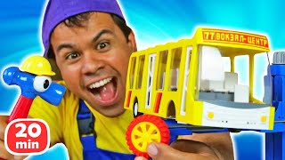 A roda do ônibus quebrou! História infantil e vídeo com brinquedos em português.