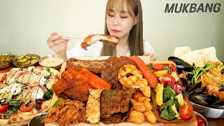 SUB) 1.5KG 자이언트 바베큐 플레터에 피자 &amp; 해물파스타 까지 🍖 먹방 GIANT BARBECUE WITH PIZZA PASTA REAL SOUND ASMR MUKBANG