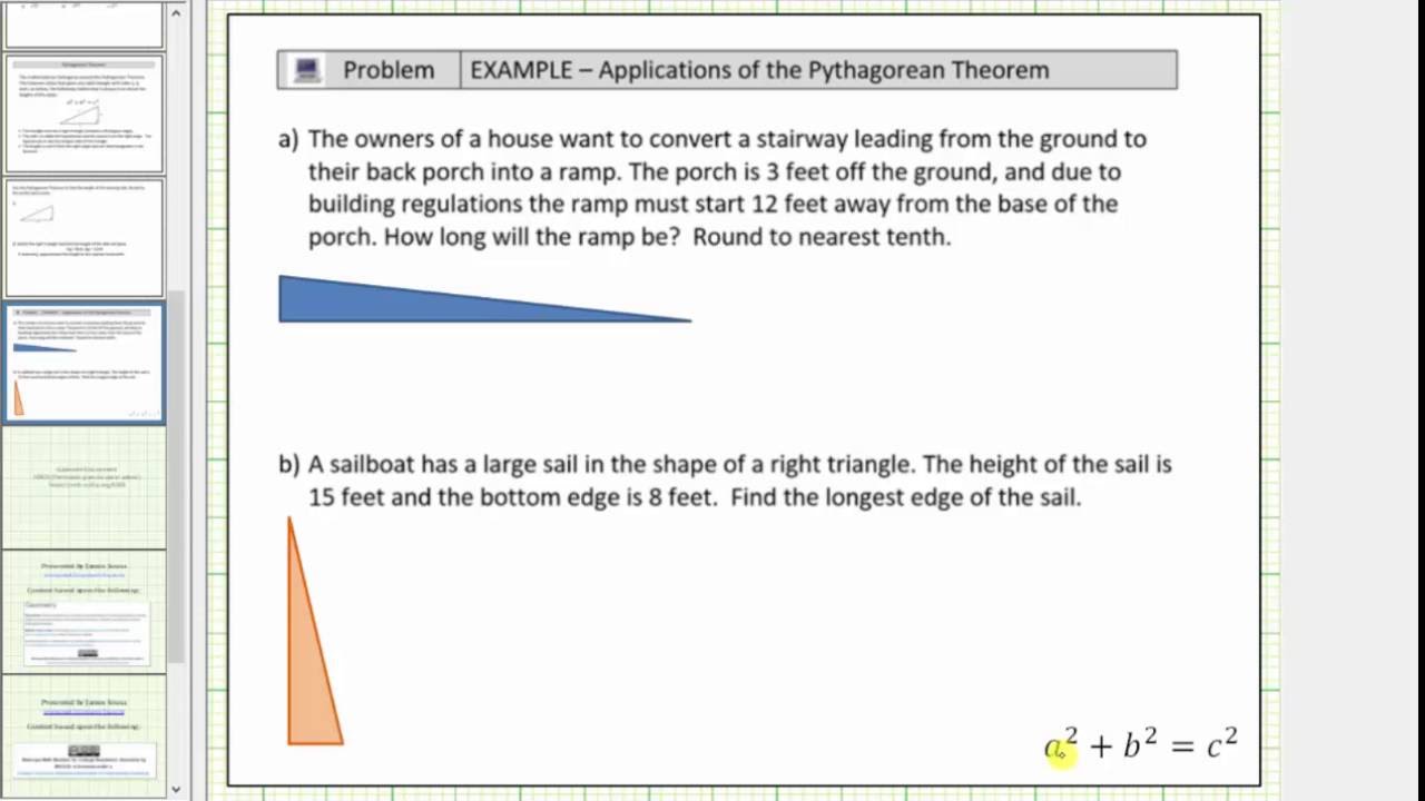 Solve Applications Using the Pythagorean Theorem  (c only)