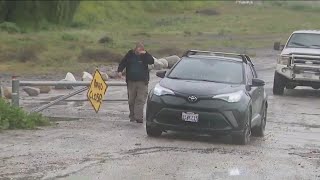 Storm floods access road in Tujunga