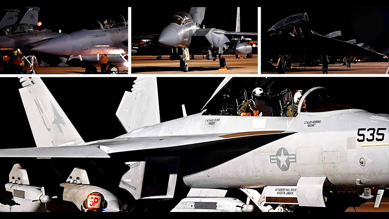 RED-FLAG 22-1 aircraft prepare for night operations at Nellis Air Force Base, Nevada, Jan. 31, 2022.