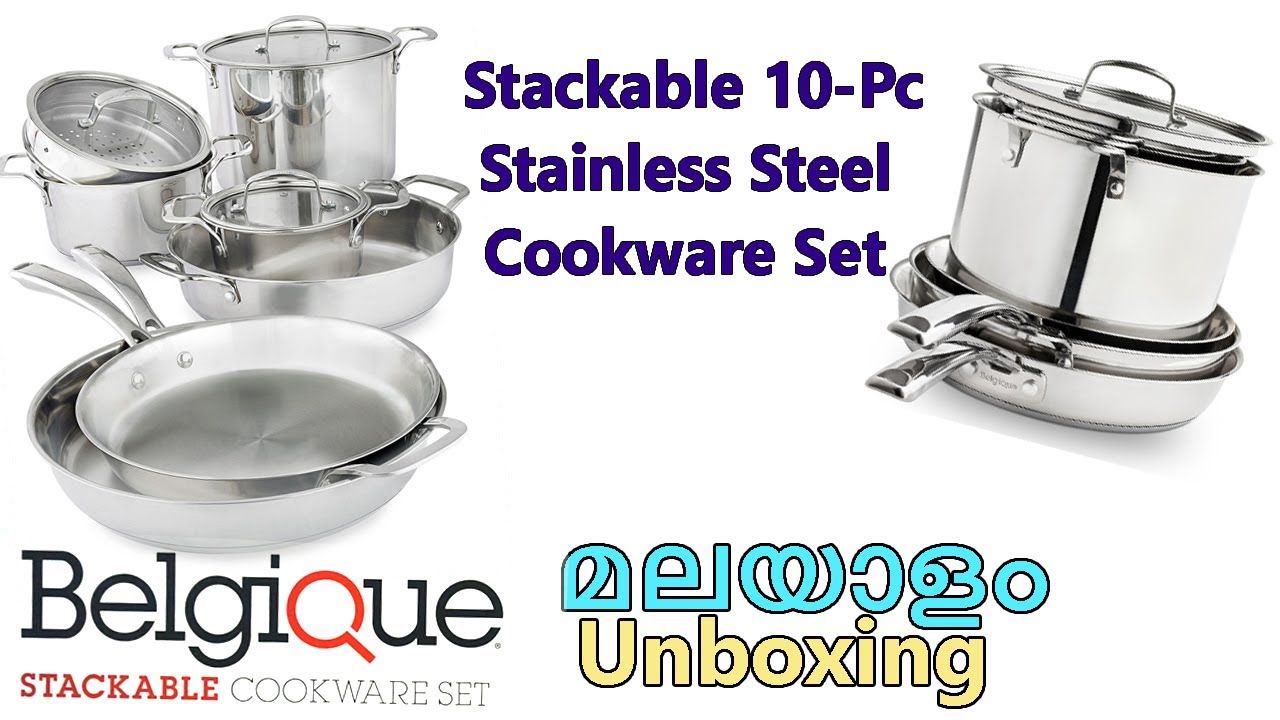 Belgique Stackable Stainless Steel Cookware Set Malayalam Unboxing(10