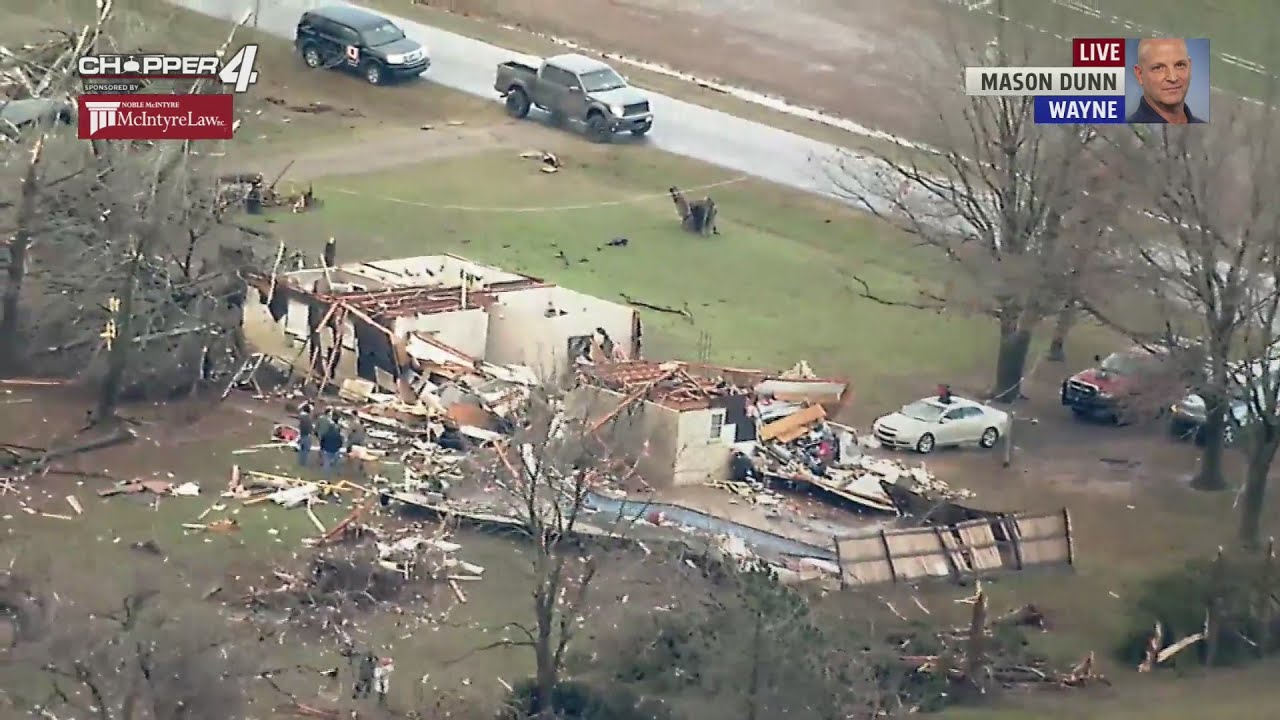 Overhead view of tornado damage in Wayne - YouTube