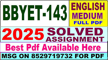 BBYET 143 solved assignment 2025 || bbyet 143 solved assignment 2025 in English || ignou bbyet143