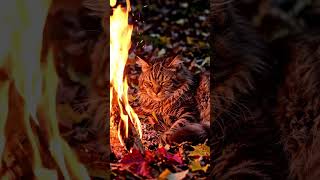 cozy Cat near bonfire #aivideo #nature #asmr #cat #cute #relaxing #therapy #calming