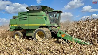 John Deere 9610 Combine Harvesting Corn