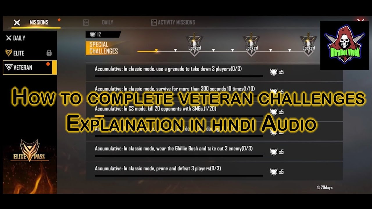 How to Complete Veteran Challenges Explaination in Hindi Audio
