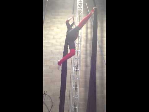 Aerial silk: roll up, toe climb, side split. 19/10/13