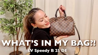 WHAT&#39;S IN MY BAG | Every day Essentials | Louis Vuitton Speedy Bandouliere 25 in Damiere Ebene