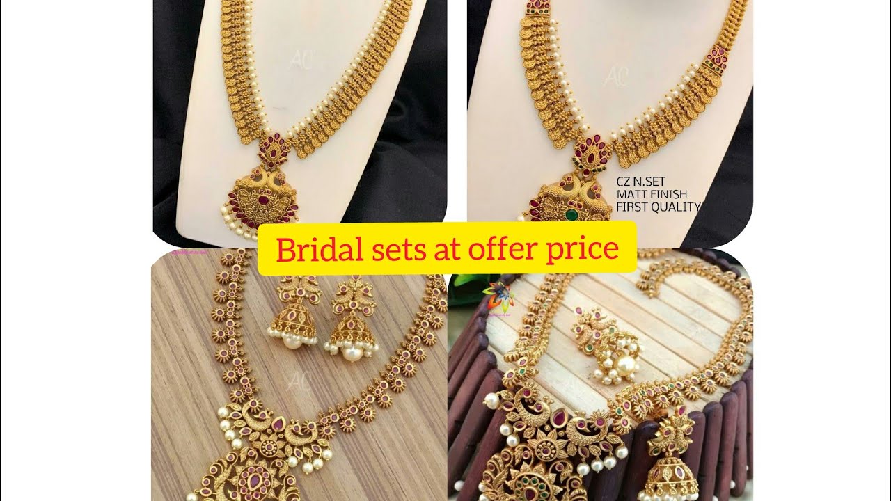 Bridal set matte finish cz long harams at offer price /imitation jewellery