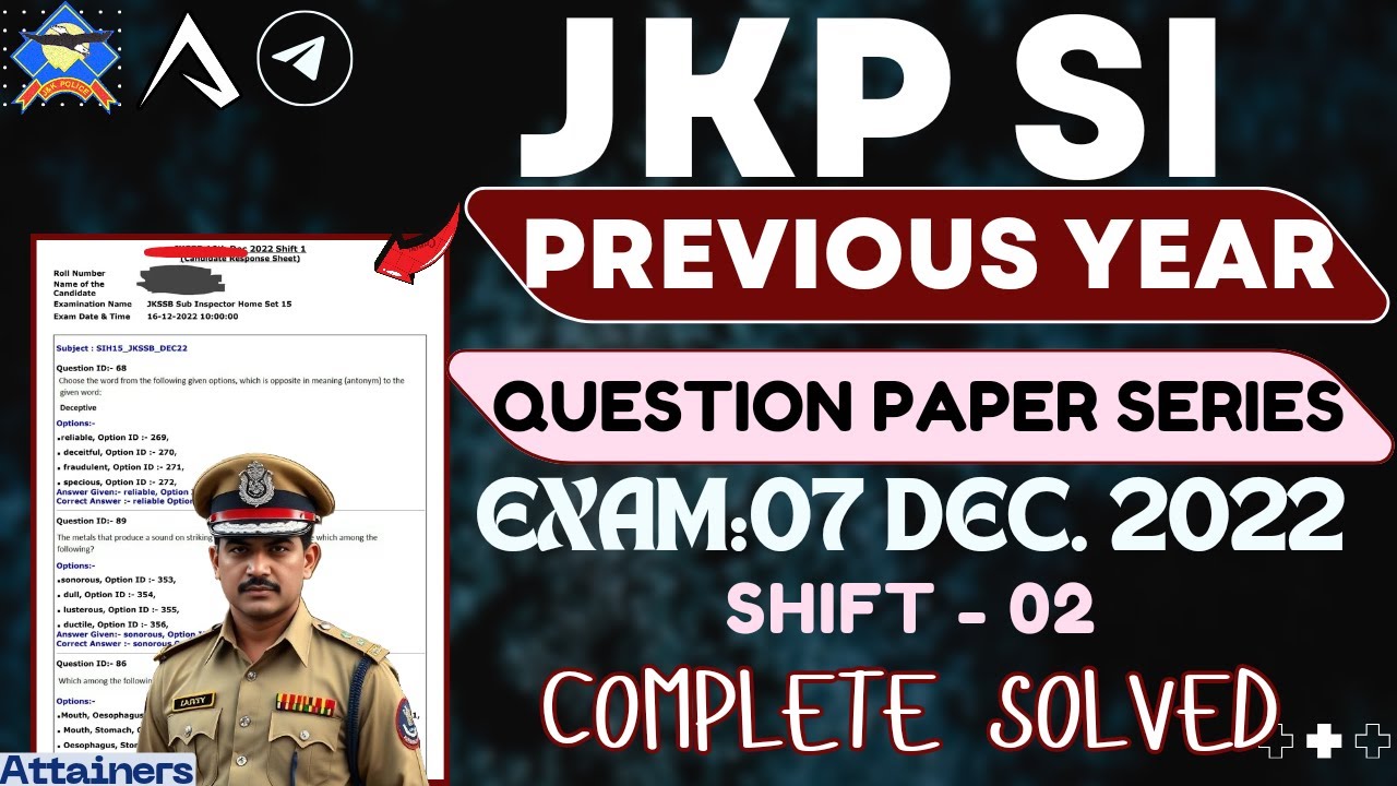 JKP SI Previous Year Paper Solved | JKP SI Original Question Paper Solved