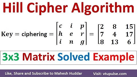 2. Hill Cipher Solved Example 3x3 Key Matrix | Hill Cipher Encryption and Decryption Mahesh Huddar