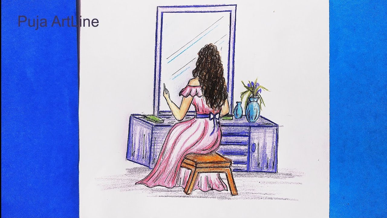 How to draw scenery of a beautiful girl Step by step. Art video. Makeup